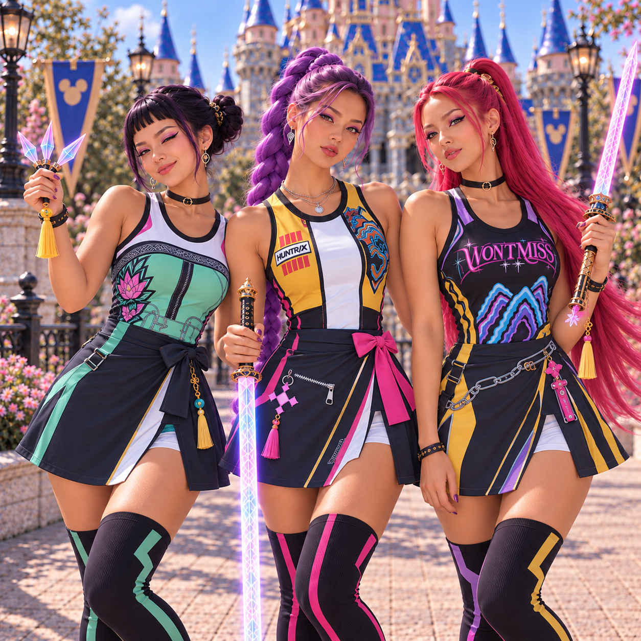 Huntrix Rumi Mira Zoey Halloween Costume Wrap Skort, Hunter Style Costume, Kpop Demon Hunters Outfit, Demon Party Dress, KPop Fan Gift